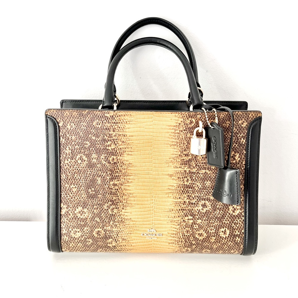 Coach Zoe Carryall Lizard Embossed Black and Brown Satchel Tote F72661 Rare NWOT